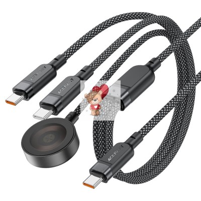 Кабель Type-C - 3 в 1 (Type-C+Type-C+БЗ 15W) Acefast C6-11 (3A, 100W, оплетка нейлон, 1,2 м) Черный
