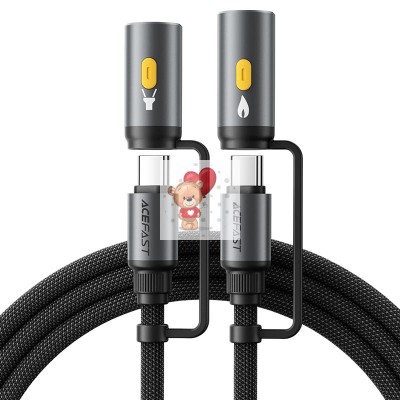 Кабель Type-C - 3 в 1 (Type-C+прикуриватель+LED подсветка) Acefast J4 (3A, 60W, 1,2 м) Черный