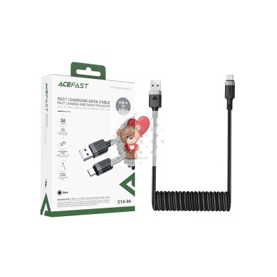 Кабель USB - Type-C Acefast C14-04 (3A, пружинный, оплетка нейлон, 1,2 м) Черный