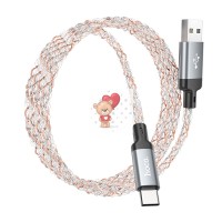 Кабель USB - Type-C Hoco U112 (3A, прозрачный светящийся) Серый Кабель USB - Type-C Hoco U112 (3A, прозрачный светящийся) Серый