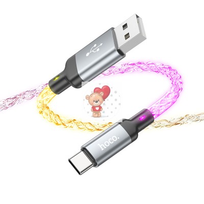 Кабель USB - Type-C Hoco U112 (3A, прозрачный светящийся) Серый Кабель USB - Type-C Hoco U112 (3A, прозрачный светящийся) Серый