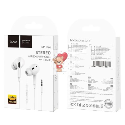 Гарнитура "3,5 мм" Jack Hoco M1 Pro (вакуумные) Белый Гарнитура "3,5 мм" Jack Hoco M1 Pro (вакуумные) Белый