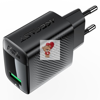 Сетевое зарядное устройство USB Acefast A90 (18W, QС3.0, GaN) Черный Сетевое зарядное устройство USB Acefast A90 (18W, QС3.0, GaN) Черный