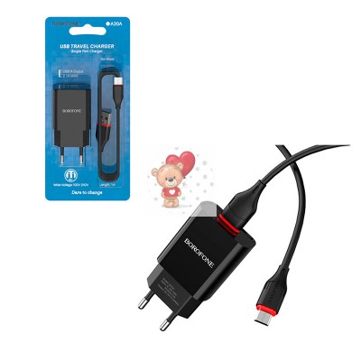 Сетевое зарядное устройство USB Borofone BA20A (10.5W, кабель MicroUSB) Черный