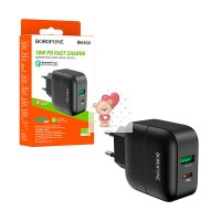 Сетевое зарядное устройство USB/Type-C Borofone BA46A (18W, QC3.0, PD, 2 порта) Черный Сетевое зарядное устройство USB/Type-C Borofone BA46A (18W, QC3.0, PD, 2 порта) Черный