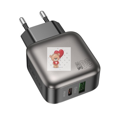 Сетевое зарядное устройство USB/Type-C Borofone BAS55A (30W, QС3.0, PD, 2 порта) Черный