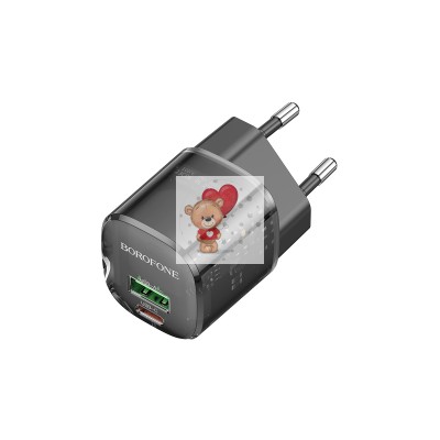 Сетевое зарядное устройство USB/Type-C Borofone BN17 (20W, QC3.0, PD, 2 порта, прозрачный) Черный