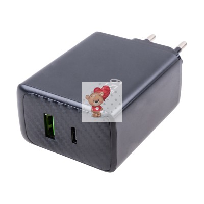 Сетевое зарядное устройство USB/Type-C GaN (65W, QC3.0, PD, 2 порта) Черный Сетевое зарядное устройство USB/Type-C GaN (65W, QC3.0, PD, 2 порта) Черный