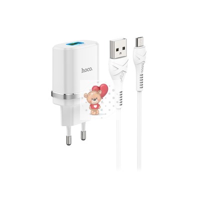 Сетевое зарядное устройство USB Hoco C12Q (18W, QС3.0, кабель MicroUSB) Белый