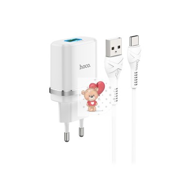 Сетевое зарядное устройство USB Hoco C12Q (18W, QС3.0, кабель Type-C) Белый