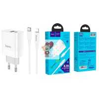 Сетевое зарядное устройство USB/Type-C Hoco C80A (20W, QC3.0, PD, 2 порта, кабель Type-C-Lightning) Белый Сетевое зарядное устройство USB/Type-C Hoco C80A (20W, QC3.0, PD, 2 порта, кабель Type-C-Lightning) Белый