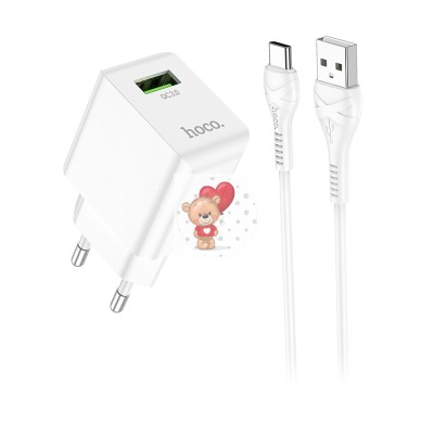 Сетевое зарядное устройство USB Hoco C98A (18W, QС3.0, кабель Type-C) Белый