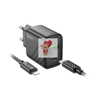 Сетевое зарядное устройство USB/Type-C Hoco CS23A (30W, QC3.0, PD, 2 порта, кабель Type-C-Lightning) Черный Сетевое зарядное устройство USB/Type-C Hoco CS23A (30W, QC3.0, PD, 2 порта, кабель Type-C-Lightning) Черный