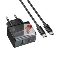 Сетевое зарядное устройство USB/Type-C Hoco CS73A (30W, QC3.0, PD, 2 порта, кабель Type-C-Type-C) Черный