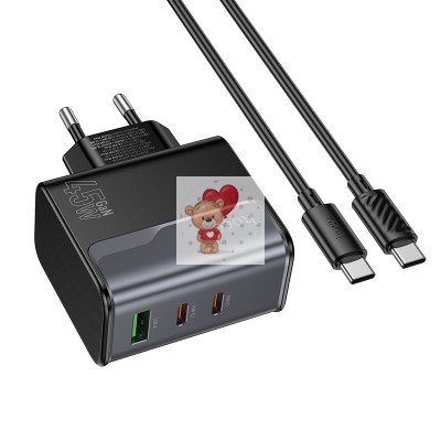 Сетевое зарядное устройство USB/Type-C Hoco CS75A (70W, QC3.0, PD, 3 порта, кабель Type-C-Type-C) Черный