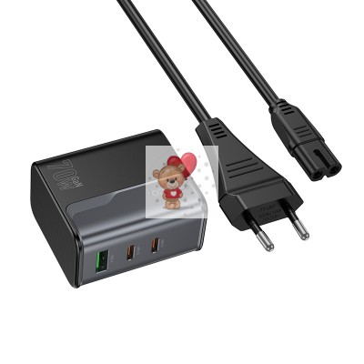 Сетевое зарядное устройство USB/Type-C Hoco CS76A (70W, QC3.0, PD, 3 порта, с сетевым кабелем) Черный