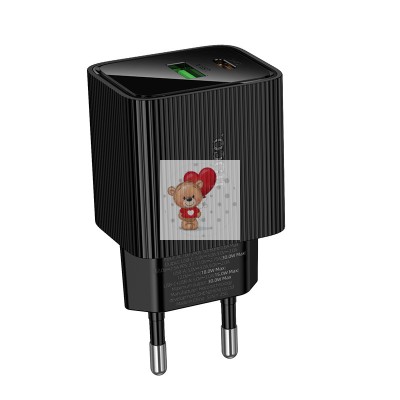 Сетевое зарядное устройство USB/Type-C Hoco CS84A (30W, QC3.0, PD, 2 порта, с дисплеем) Черный