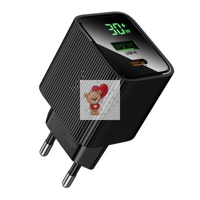 Сетевое зарядное устройство USB/Type-C Hoco CS84A (30W, QC3.0, PD, 2 порта, с дисплеем) Черный Сетевое зарядное устройство USB/Type-C Hoco CS84A (30W, QC3.0, PD, 2 порта, с дисплеем) Черный