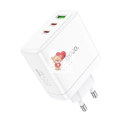 Сетевое зарядное устройство USB/Type-C Hoco N30 (65W, QС3.0, PD, 3 порта, GaN) Белый Сетевое зарядное устройство USB/Type-C Hoco N30 (65W, QС3.0, PD, 3 порта, GaN) Белый