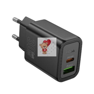 Сетевое зарядное устройство USB/Type-C Hoco N63 (30W, QC3.0, PD, 2 порта, GaN) Черный