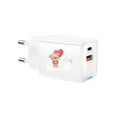 Сетевое зарядное устройство USB/Type-C Remax CA05 (45W, QC4.0, PD, 2 порта, GaN) Белый