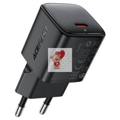Сетевое зарядное устройство Type-C Acefast A117 (20W, PD, mini GaN) Черный Сетевое зарядное устройство Type-C Acefast A117 (20W, PD, mini GaN) Черный