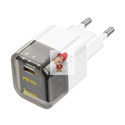 Сетевое зарядное устройство Type-C Hoco C125A (20W, PD, прозрачный) Черный Сетевое зарядное устройство Type-C Hoco C125A (20W, PD, прозрачный) Черный