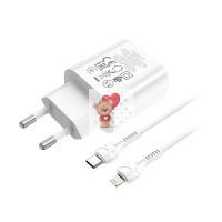 Сетевое зарядное устройство Type-C Hoco N22 (25W, PD, кабель Type-C-Lightning) Белый
