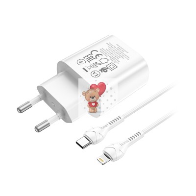Сетевое зарядное устройство Type-C Hoco N22 (25W, PD, кабель Type-C-Lightning) Белый