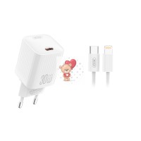 Сетевое зарядное устройство Type-C XO L148 (30W, PD, кабель Type-C-Lightning) Белый Сетевое зарядное устройство Type-C XO L148 (30W, PD, кабель Type-C-Lightning) Белый