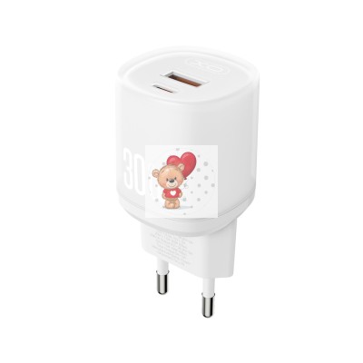 Сетевое зарядное устройство USB/Type-C XO L151 (30W, QС3.0, PD, 2 порта) Белый Сетевое зарядное устройство USB/Type-C XO L151 (30W, QС3.0, PD, 2 порта) Белый
