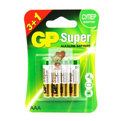 Батарейка AAA LR03 GP Super Alkaline 1.5V (4 шт. в блистере)