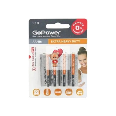 Батарейка AA R6 GoPower Heavy Duty 1.5V (4 шт. в блистере)