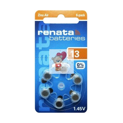 Батарейка ZA13 Renata Zinc Air 1.45V для слуховых аппаратов (6 шт. в блистере)