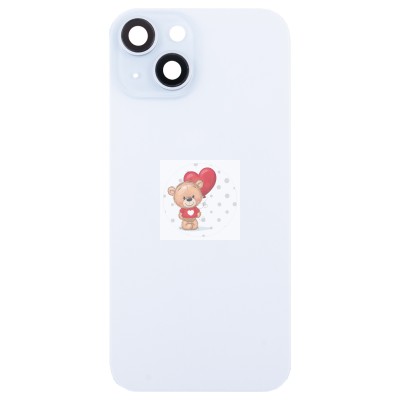 Задняя крышка для Apple iPhone 15 в сборе со стеклом камеры (голубая) (стекло, логотип) - Премиум