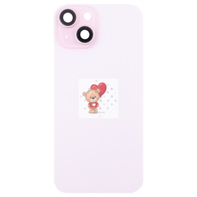 Задняя крышка для Apple iPhone 15 в сборе со стеклом камеры (розовая) (стекло, логотип) - Премиум