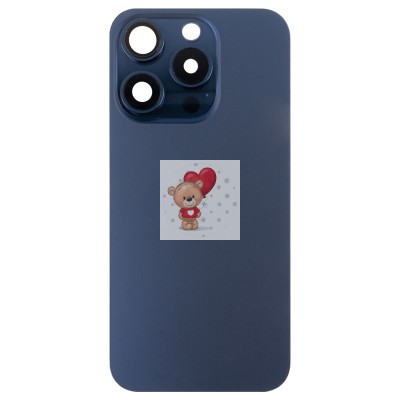 Задняя крышка для Apple iPhone 15 Pro в сборе со стеклом камеры (синяя) (стекло, логотип) - Премиум