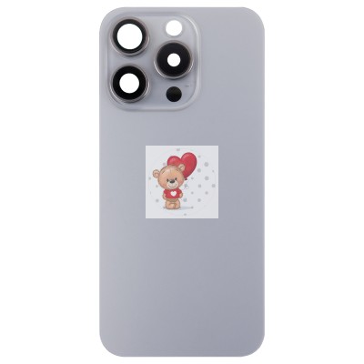 Задняя крышка для Apple iPhone 15 Pro в сборе со стеклом камеры (серая) (стекло, логотип) - Премиум