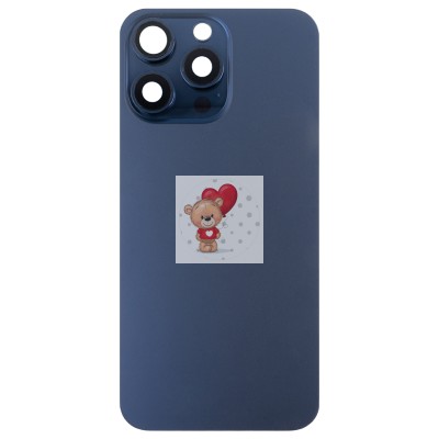 Задняя крышка для Apple iPhone 15 Pro Max в сборе со стеклом камеры (синяя) (стекло, логотип) - Премиум