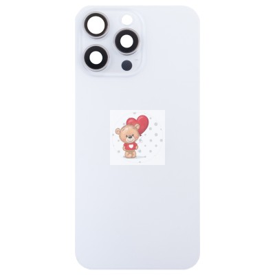 Задняя крышка для Apple iPhone 15 Pro Max в сборе со стеклом камеры (белая) (стекло, логотип) - Премиум
