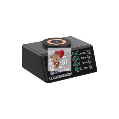 Зарядная станция (110W, 8 портов, 4USB-QC0.3/4Type-C-PD, Qi 15W, LCD)