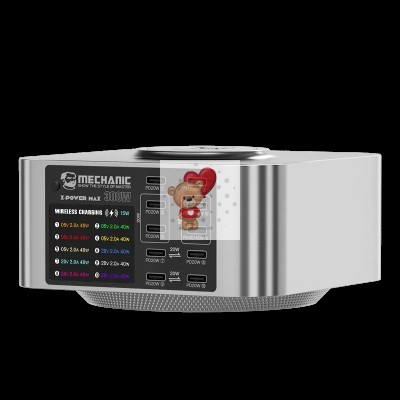 Зарядная станция Mechanic X Power Max (300W, 10 портов, 10 Type-C-PD, Qi 15W, LCD)