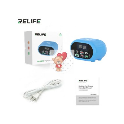 Зарядная станция Relife RL-309U (72W, 6 портов, 4USB QC3.0/2Type-C PD, LCD)