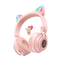 Беспроводные наушники Borofone BO18 Cat Ear (накладные, кошачьи ушки) Розовый