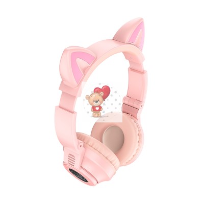 Беспроводные наушники Borofone BO18 Cat Ear (накладные, кошачьи ушки) Розовый