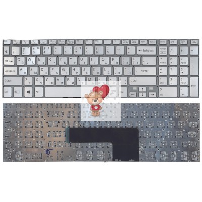 Клавиатура для ноутбука Sony SVF15 Серебро без подсветки p/n: 9Z.NAEBQ.00R, NSK-SN0BQ