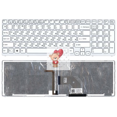 Клавиатура для ноутбука Sony SVE15 Белая с рамкой с подсветкой p/n: 149151211, 9Z.N6CBW.G0R