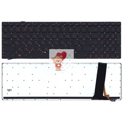 Клавиатура для Asus N550J Черная с красными клавишами с подсветкой p/n: 0KN0-N43RU13